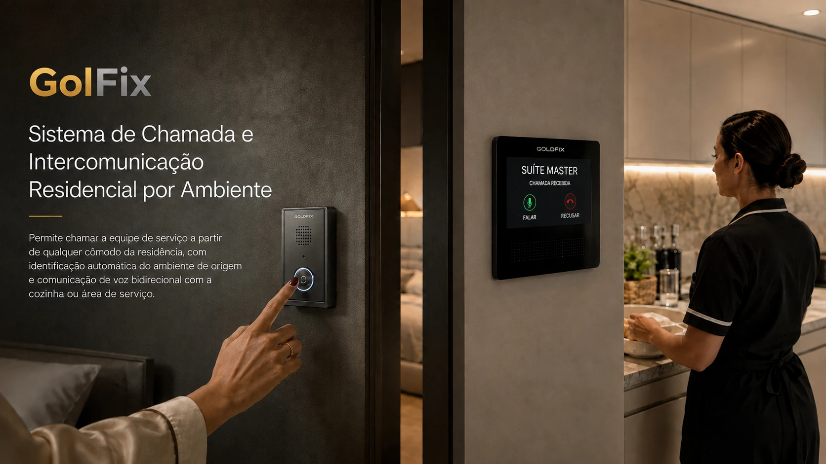 Sistema de chamada e intercomunicação residencial por ambiente